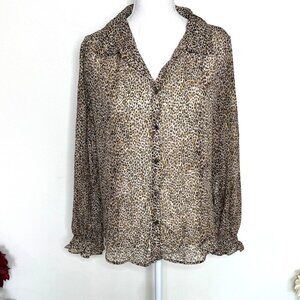 Vince Camuto Leopard Print Button Front Top Women’s M Office Professional Siren